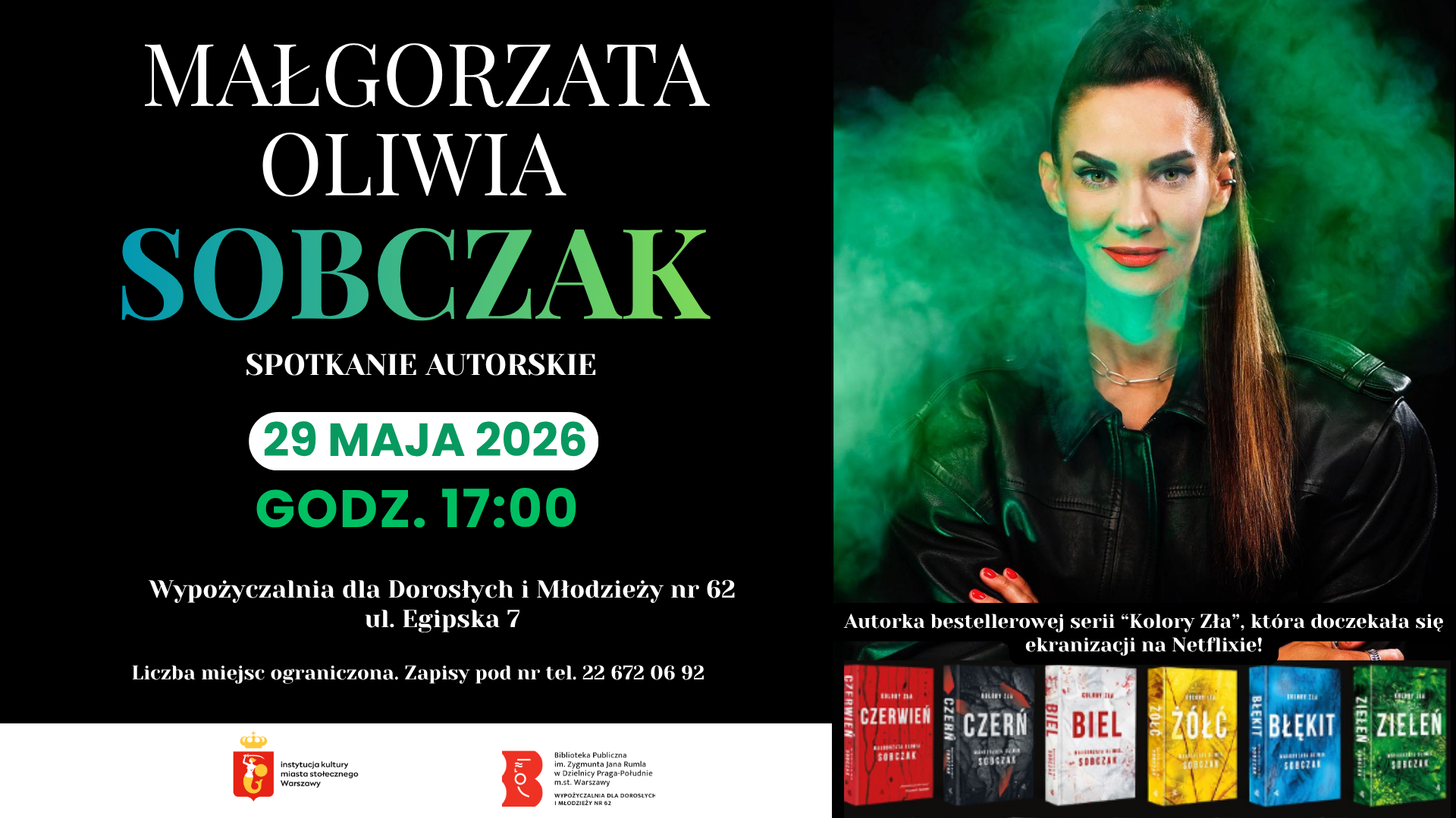 Zapraszamy na wyjątkowe spotkanie autorskie z Małgorzata Oliwia Sobczak - 29 maja godz. 17:00