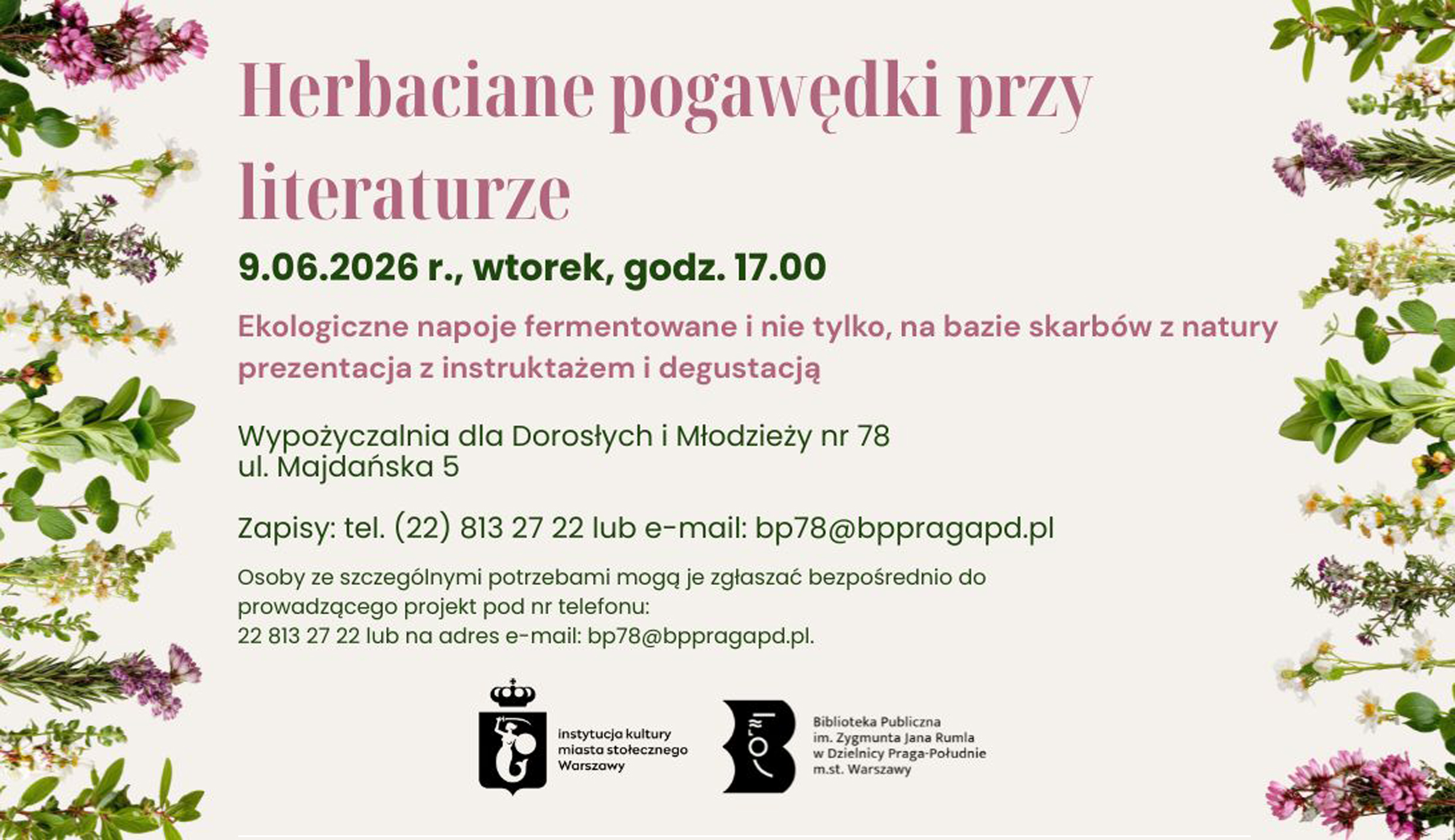 Zapraszamy serdecznie na kolejne spotkanie z cyklu Herbaciane pogawędki, tym razem tematem będą Ekologiczne napoje fermentowane i nie tylko, na bazie skarbów z natury!